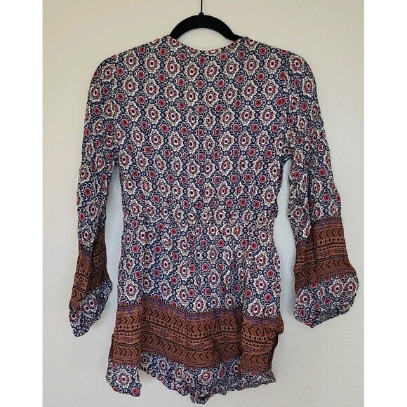 Lost In Lunar Sangria Romper Sz 4 100% Cotton Floral Long Sleeve Bohemian Casual - Picture 2 of 11